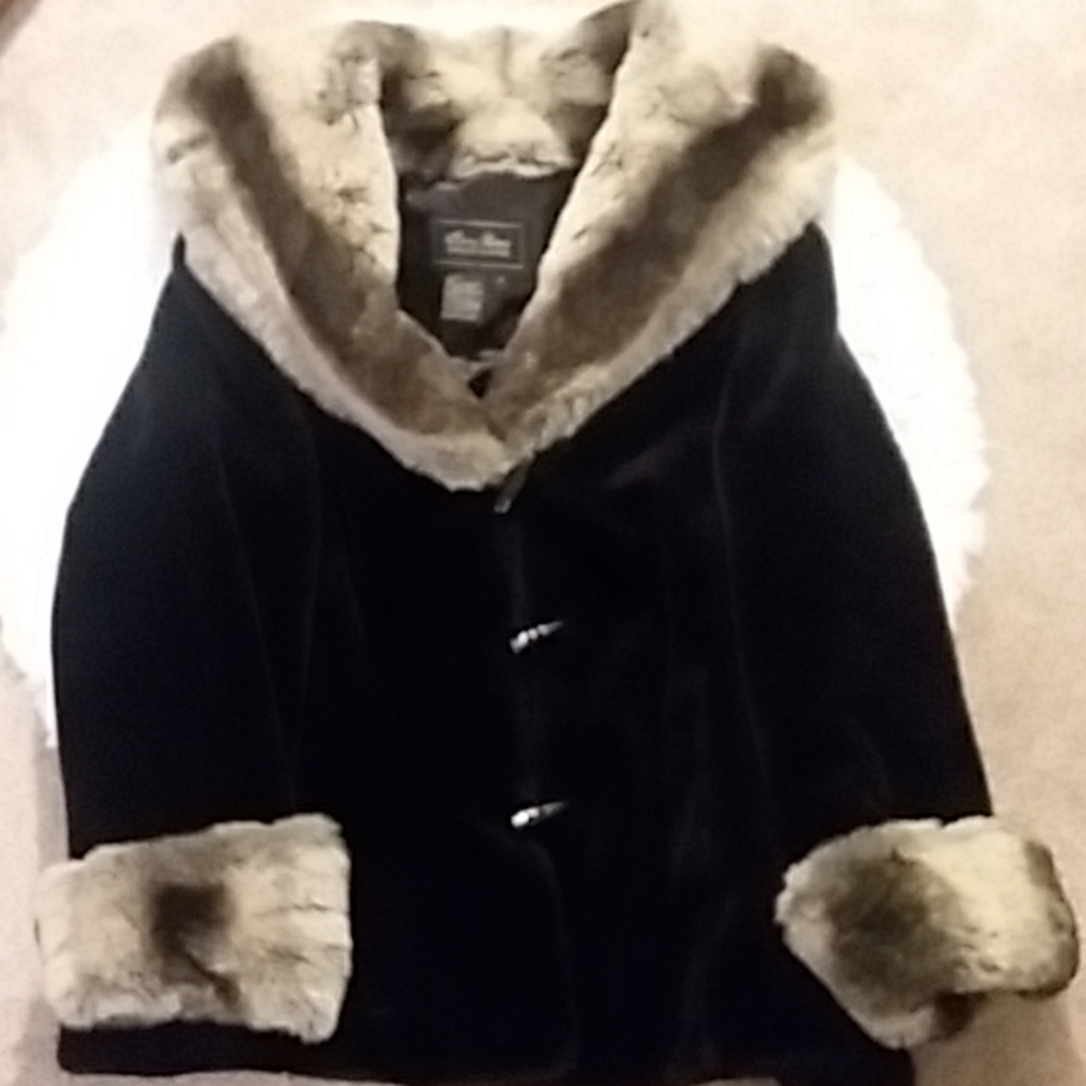 Women's black faux fur with zebra print full hood